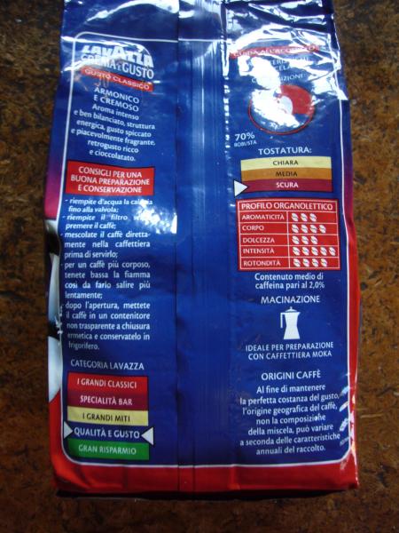 Lavazza - Crema e gusto Gusto classico 250g - zadní strana